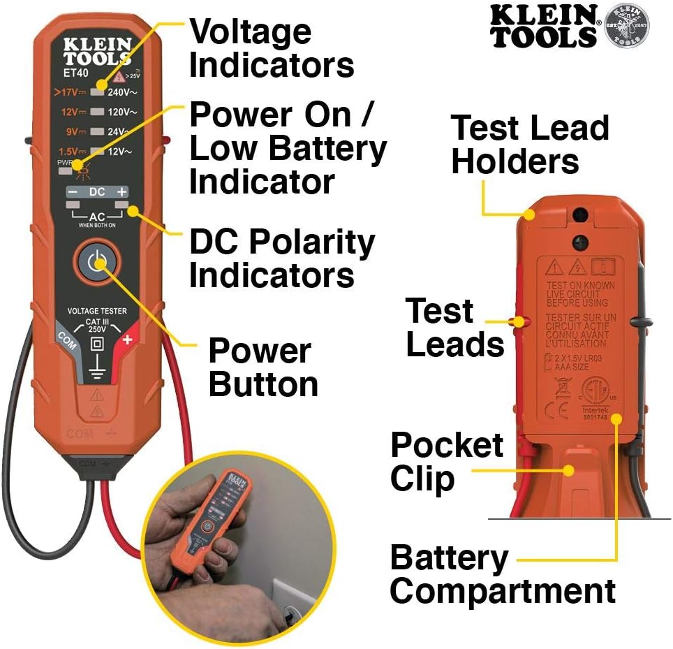 Electrical Voltage Test Kit with Clamp Meter, Three Testers, Test Leads, Pouch and Batteries E702755